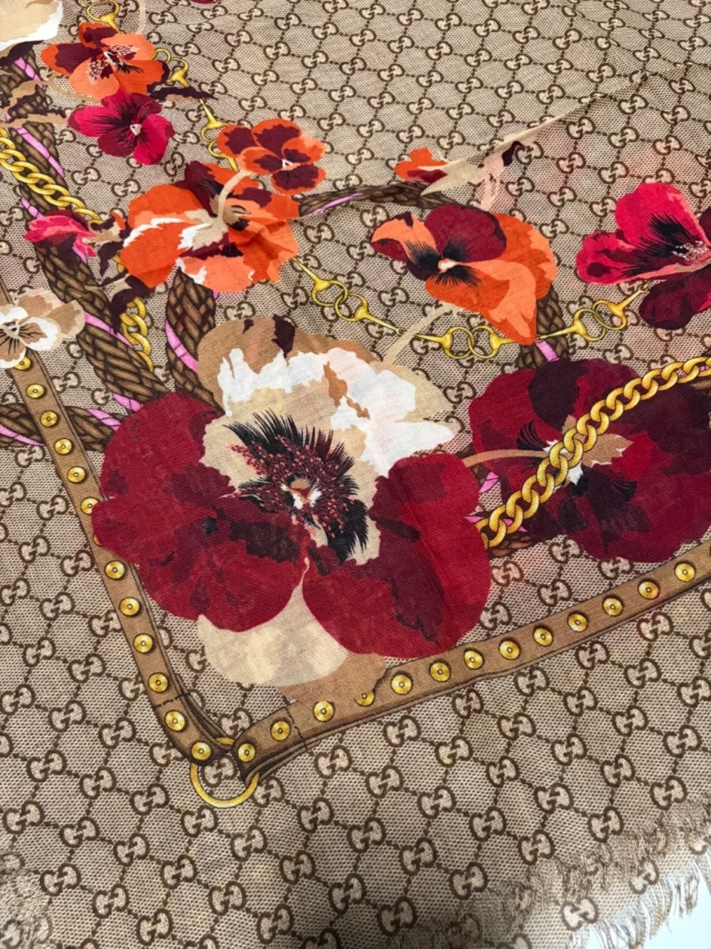 GUCCI GG Pansy Floral Wool Shawl – New With Tags